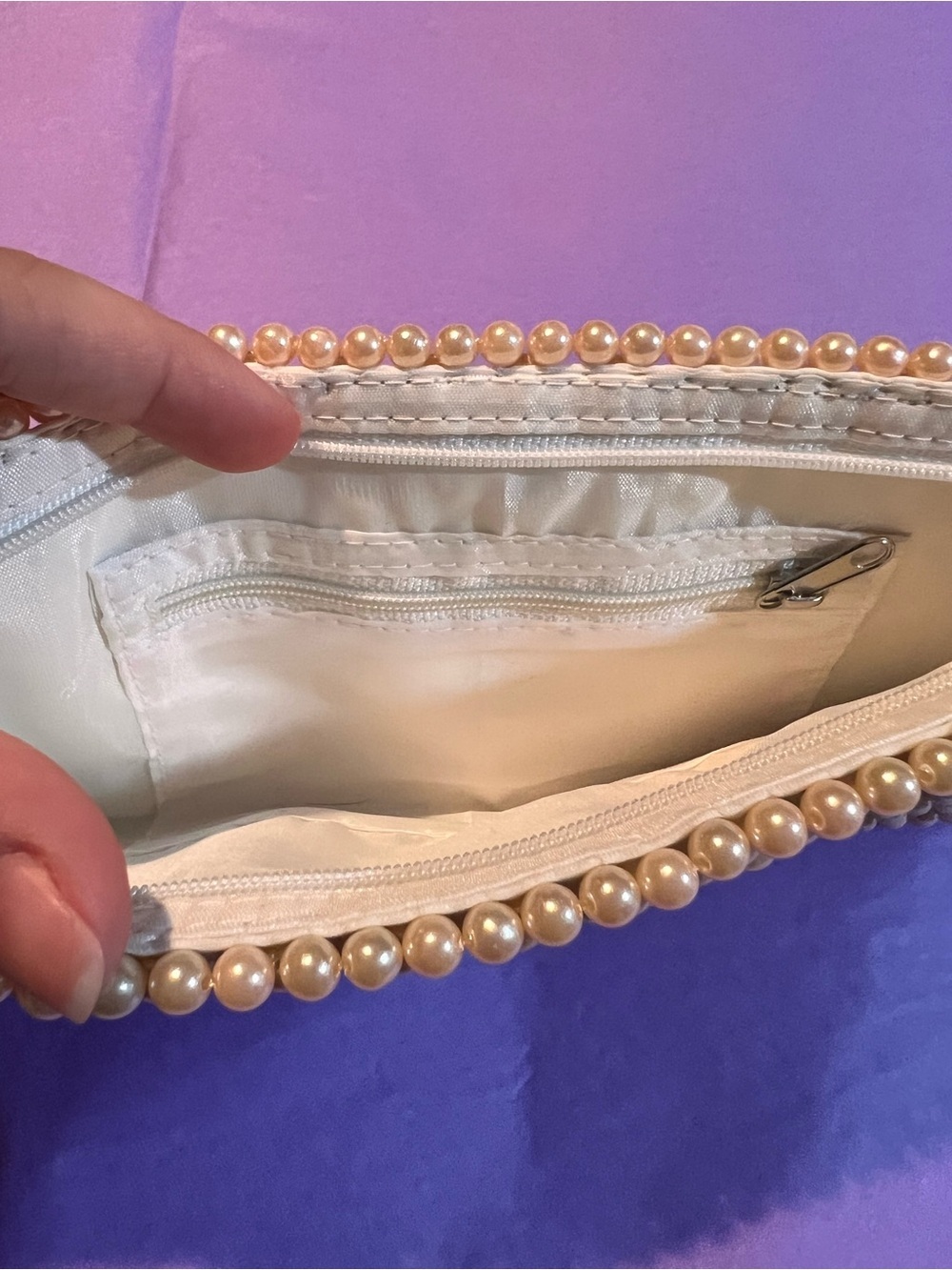 Pearl Beaded Floral Wristlet Clutch in Cream - Picture 2 of 4